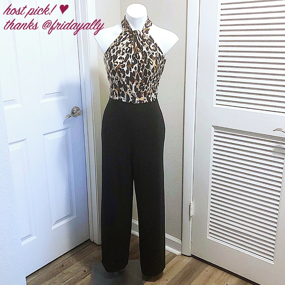 🆕Roz & Ali Leopard Body Wide Leg Halter Jumpsuit - Picture 2 of 8